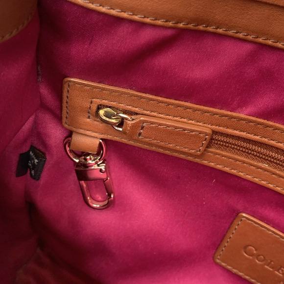 Cole Haan Blue Brown Leather Flap Brooke Tote Crossbody Canvas Spectator - Picture 14 of 16